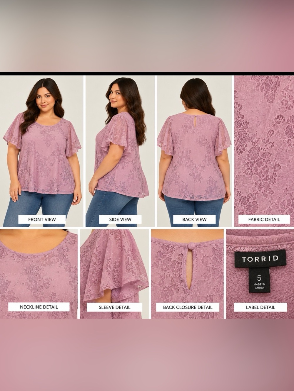 torrid Dusty Rose Lace Overlay Short Sleeve Blouse